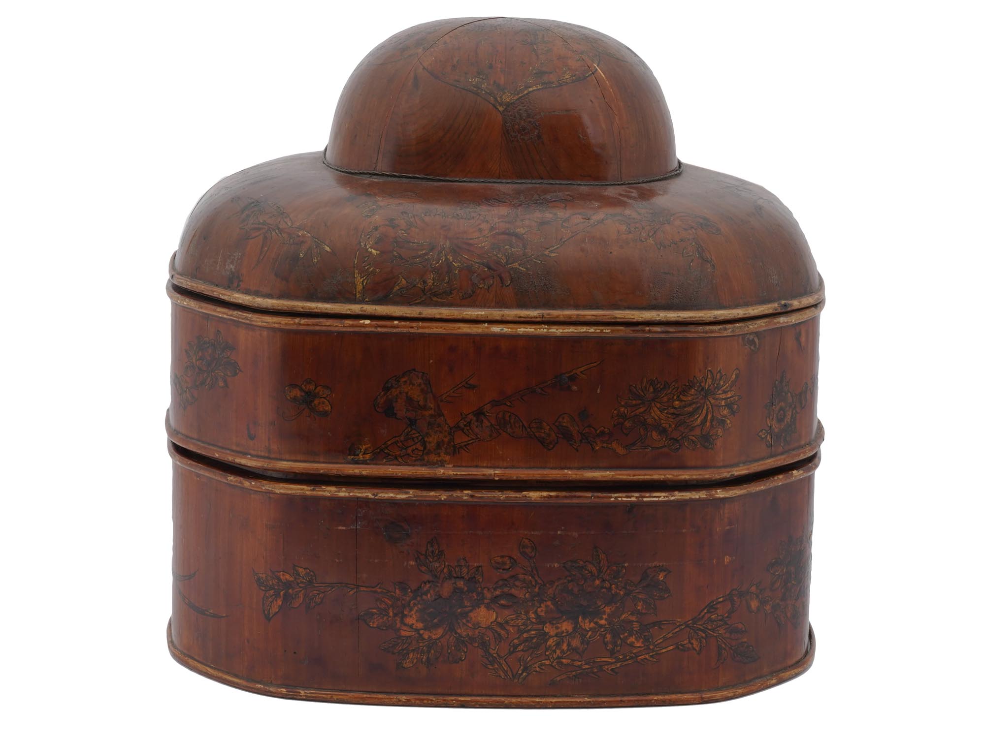 ANTIQUE CHINESE STACKABLE WOODEN HAT TRAVEL CASE PIC-6